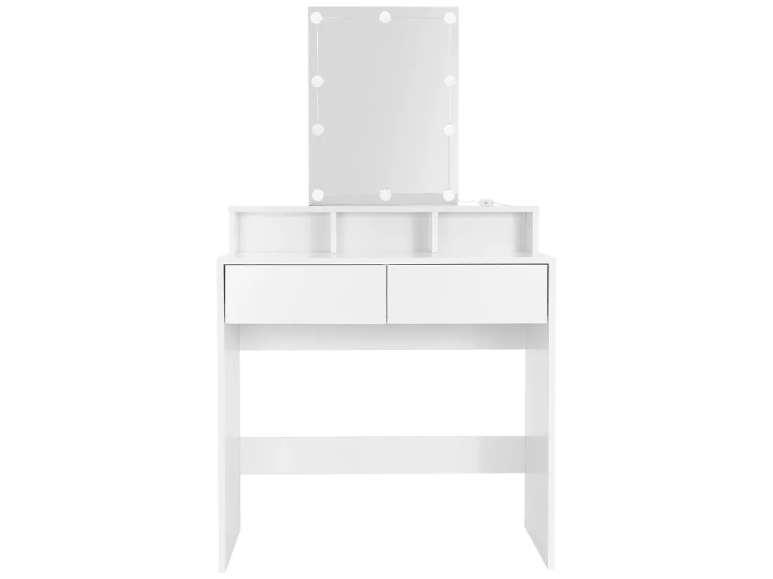 Coiffeuse avec miroir LED + tiroirs et tabouret de maquillage blanc ML-DESIGN