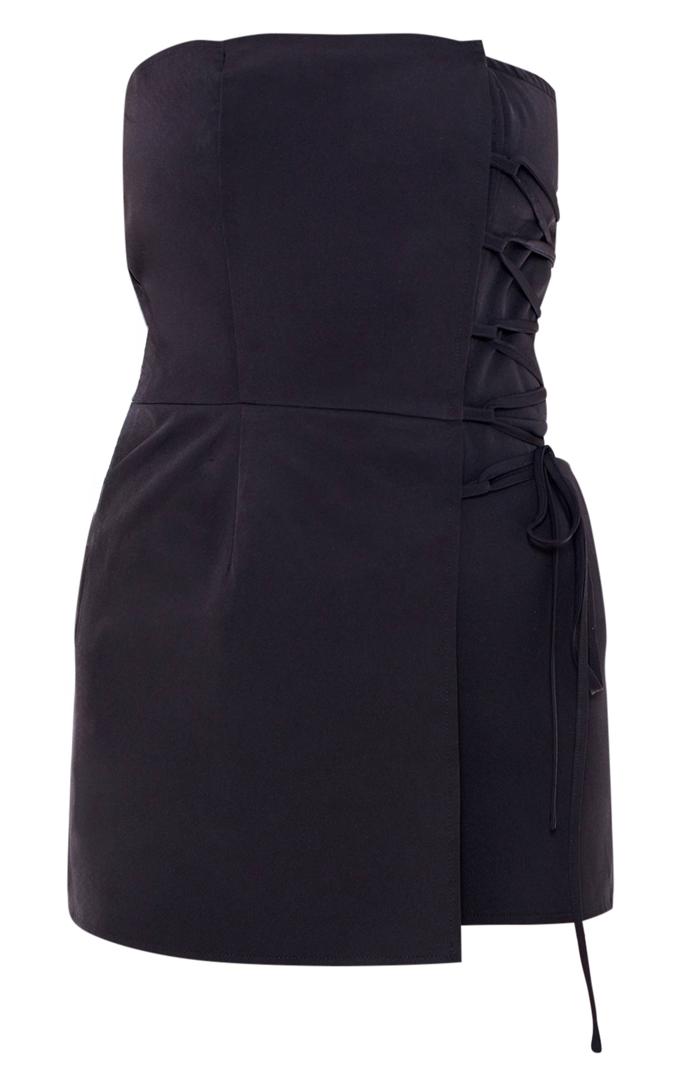 Noir Combi-short Jupe-culotte Bustier Tissé Structuré