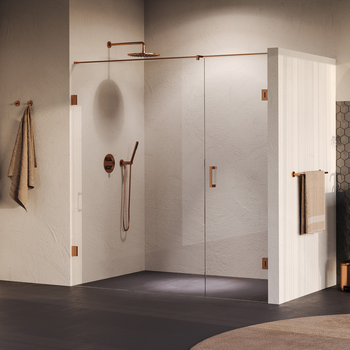 Brauer Void profielloze nisdeur 200cm met draaideur 70cm aan muur koper geborsteld PVD