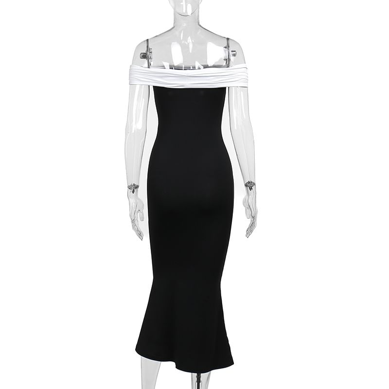 Femme Cradle - Mouwloze off-shoulder maxi-jurk met twee kleuren