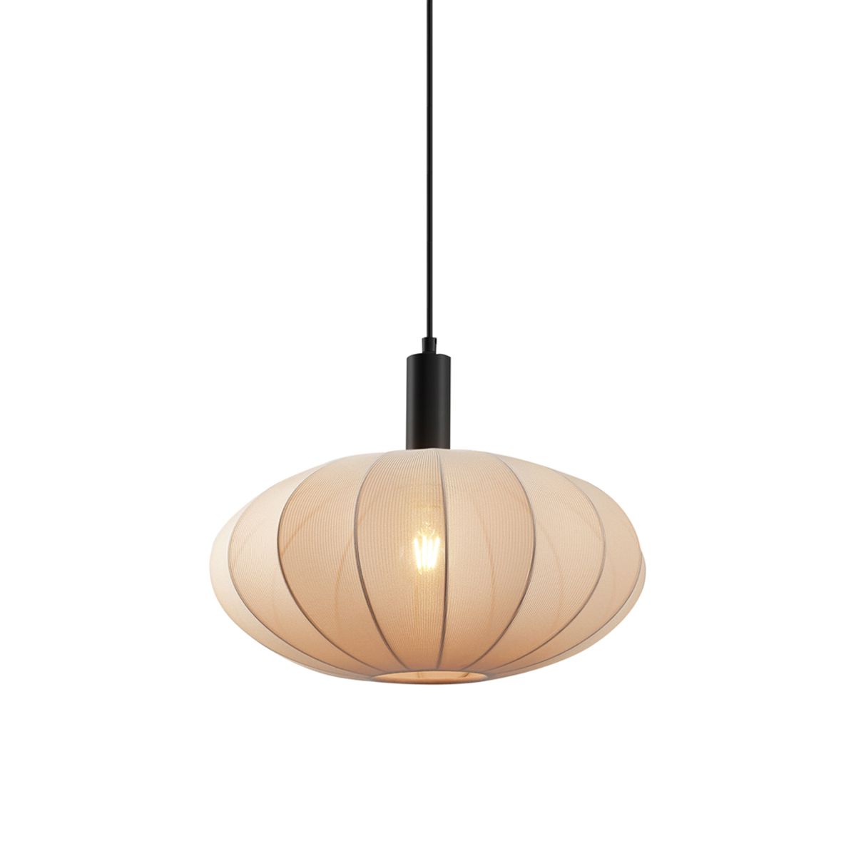 Japandi hanglamp zwart met bruine stoffen kap - Bida
