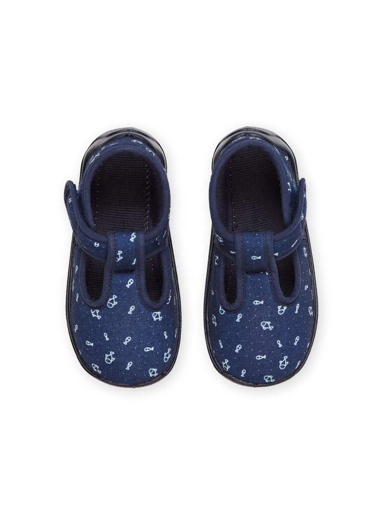 Chaussons forme salomé bleu marine à imprimé poissons