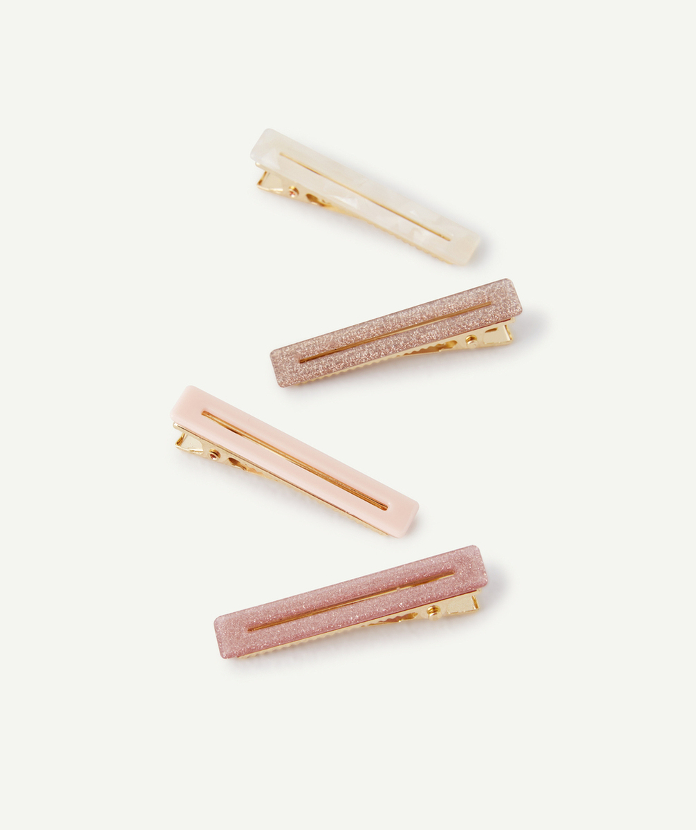 LOT DE 4 BARRETTES FILLE COULEUR DORÉE RECTANGULAIRES CLASSIQUES OU PAILLETÉES