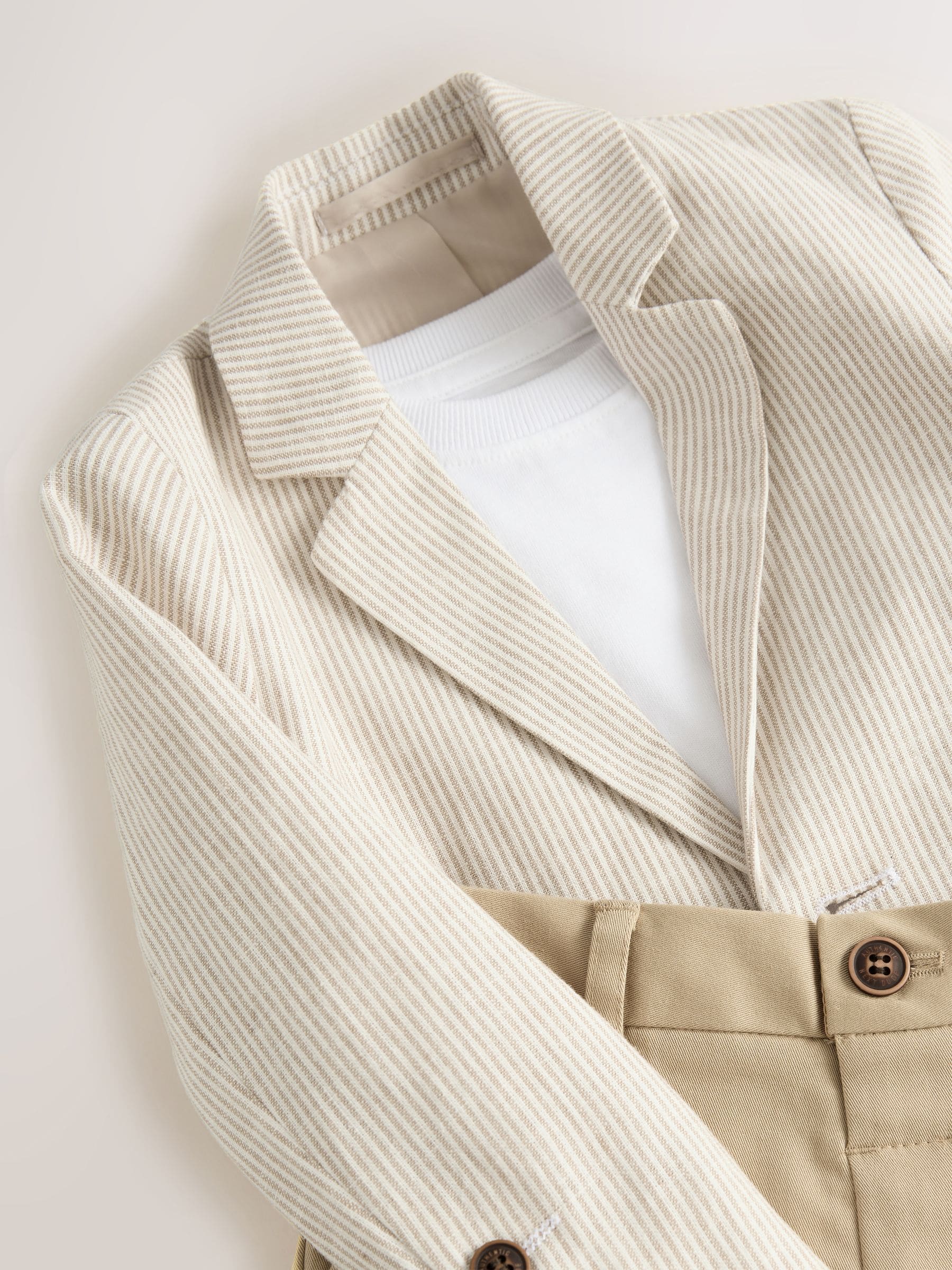 Naturel Ticking Strepen - Set met blazer, T-shirt en shorts (3mnd -9jr)