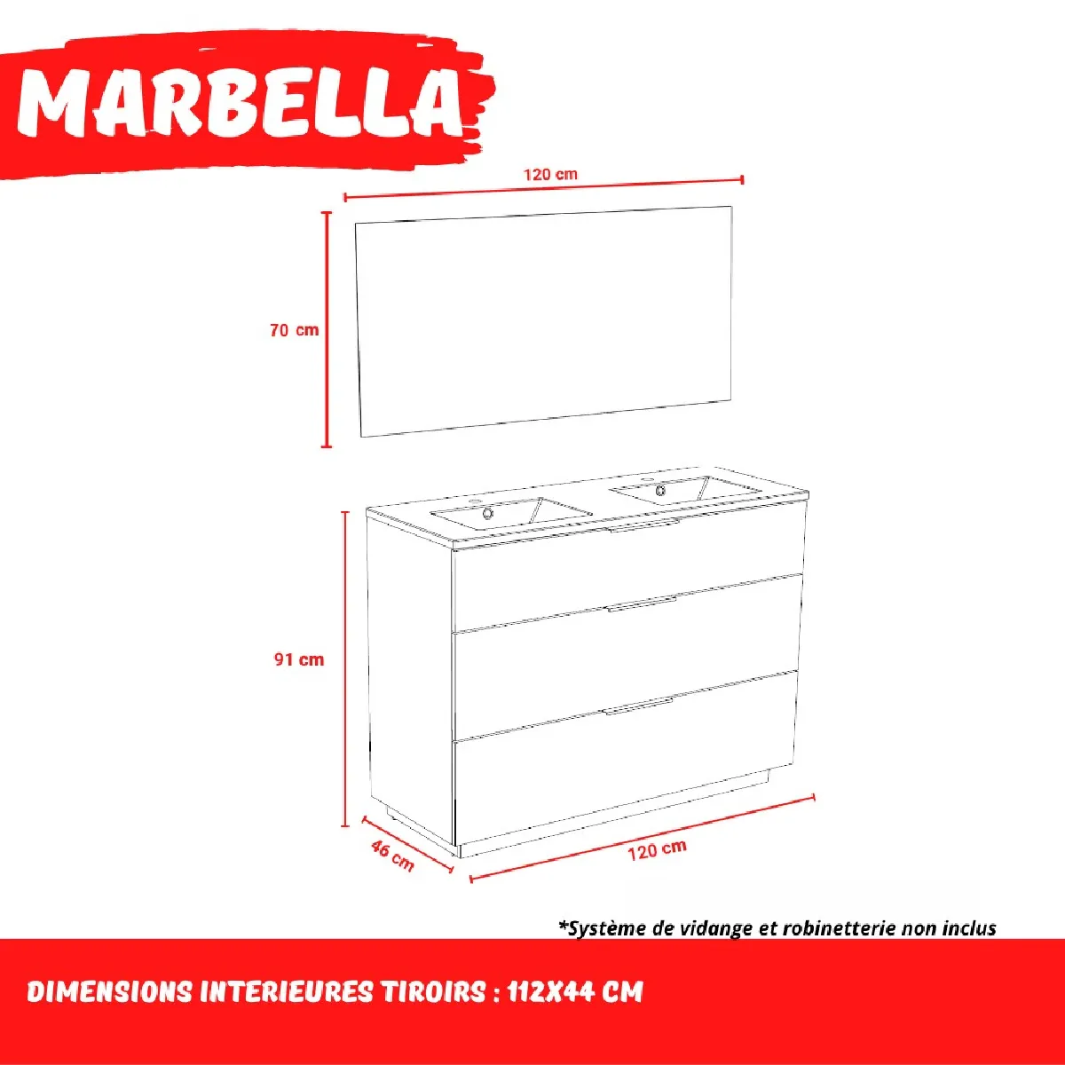 Le Quai Des Affaires Meuble sous-vasque MARBELLA 3 tiroirs - Décor Chêne Blanchi