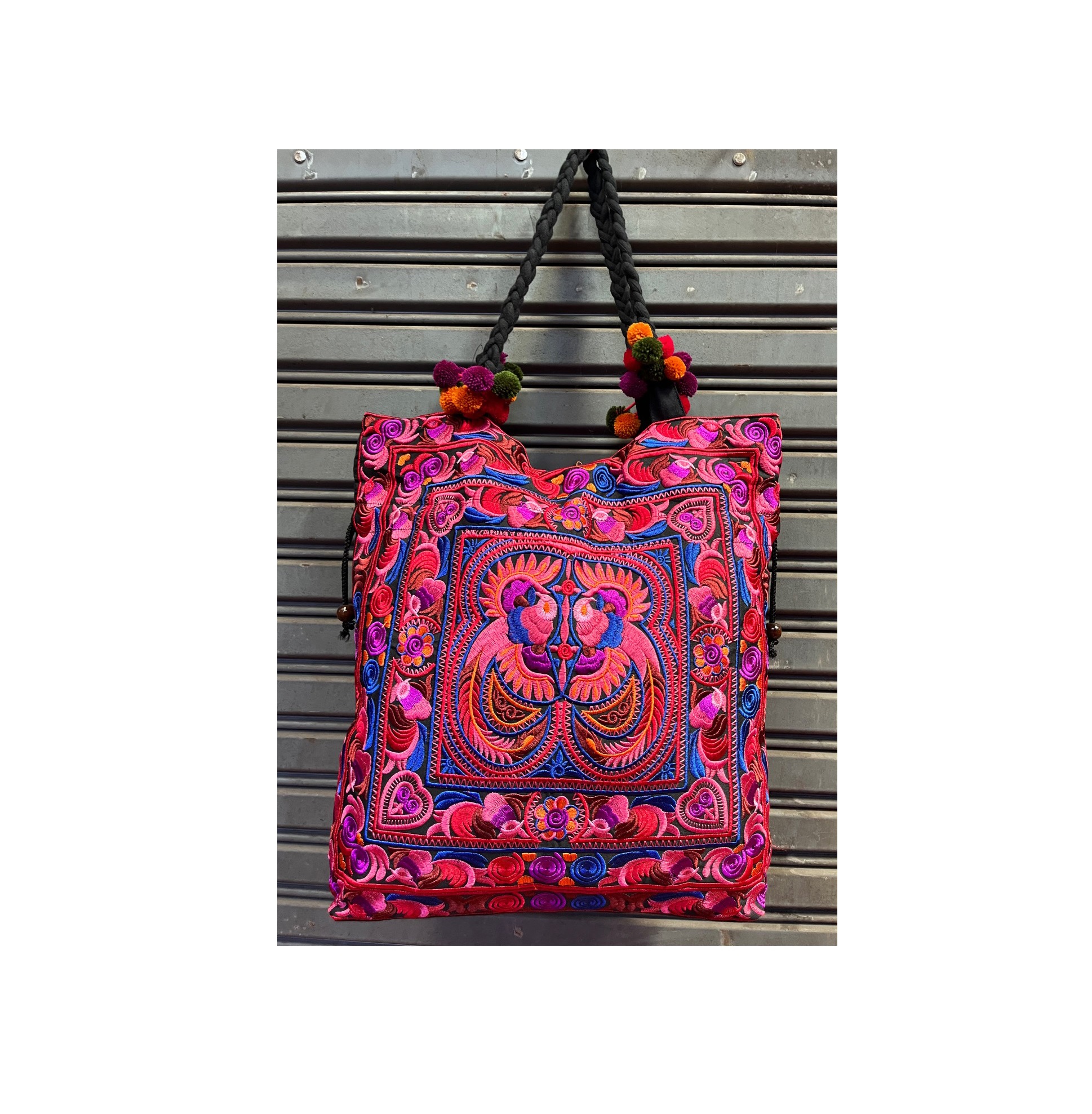 Shopper mit bunten Stickereien, Rottöne, B 42 cm, H 42 cm, L 10 cm günstig bestellen