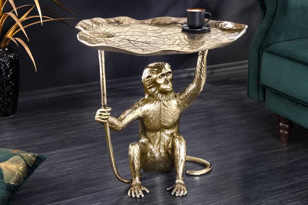 Design Beistelltisch WILDLIFE MONKEY 60cm gold antik Metall handmade