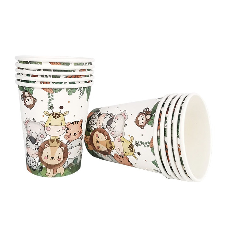 (6er Set) Einweg Papp Becher Kinder Party Geschirr Tisch Dekoration Trinkbecher - Dschungel Tiere