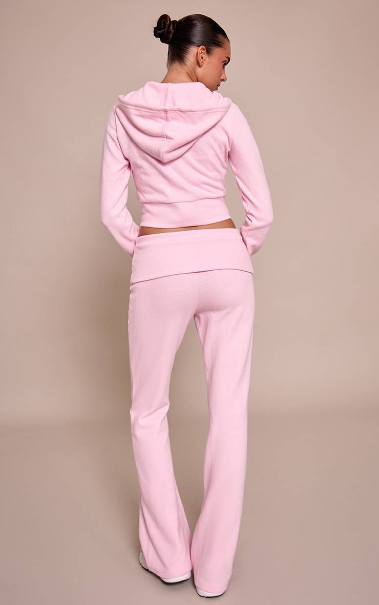Rose Ensemble Coordonné À Taille Haute Repliable Et Jambes Évasées En Tissu Doux