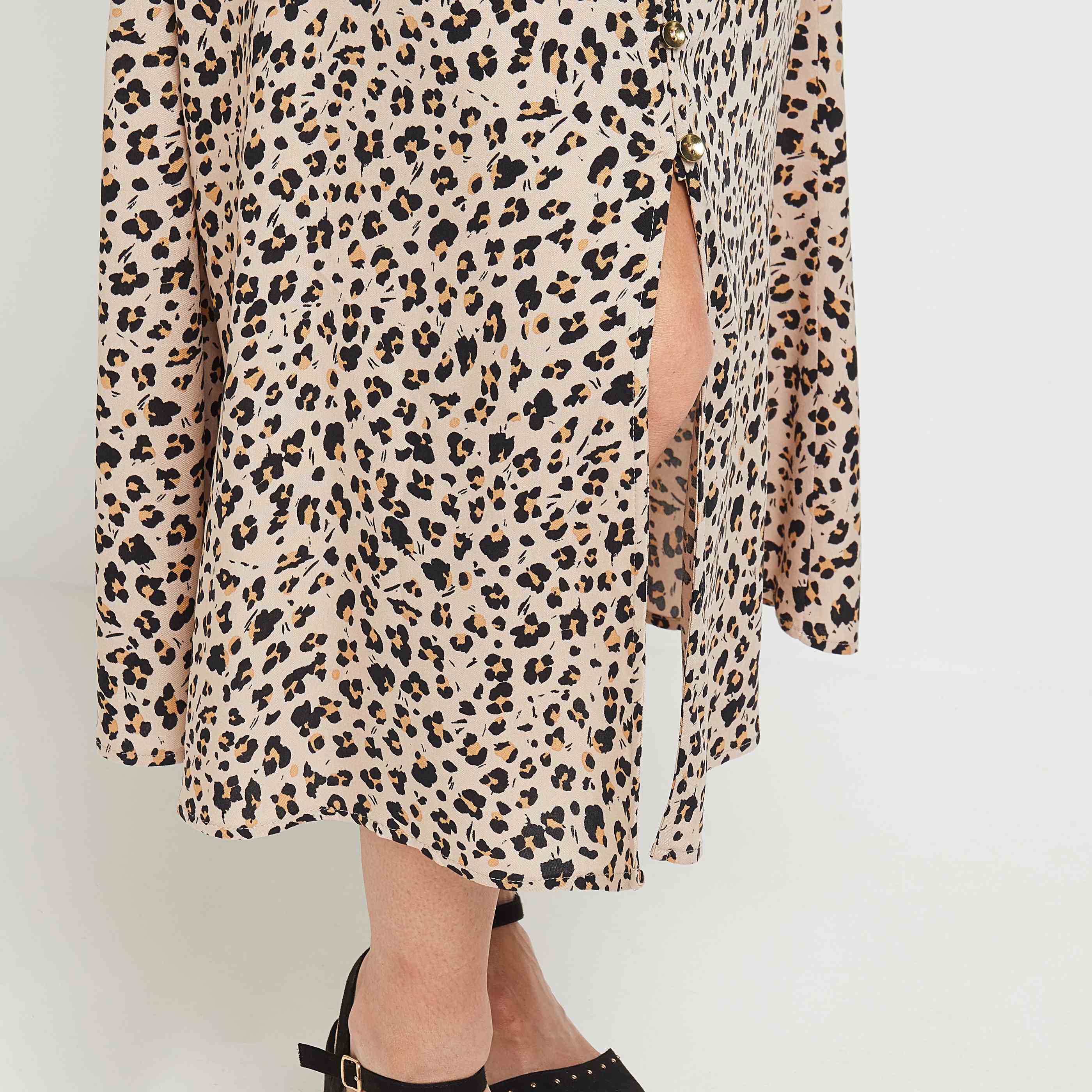 Jupe mi-longue imprimée femme - BEIGE
