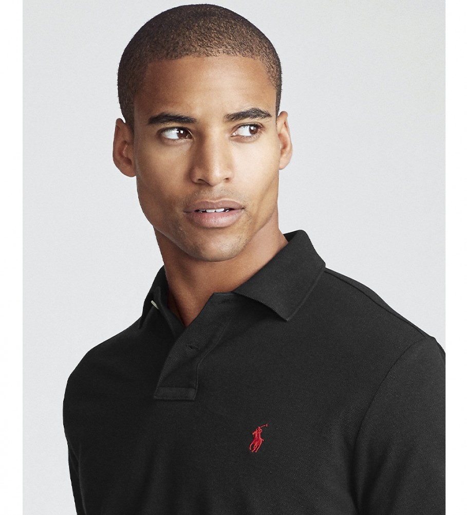 Camisa polo Ralph Lauren Custom Fit preta em piqué