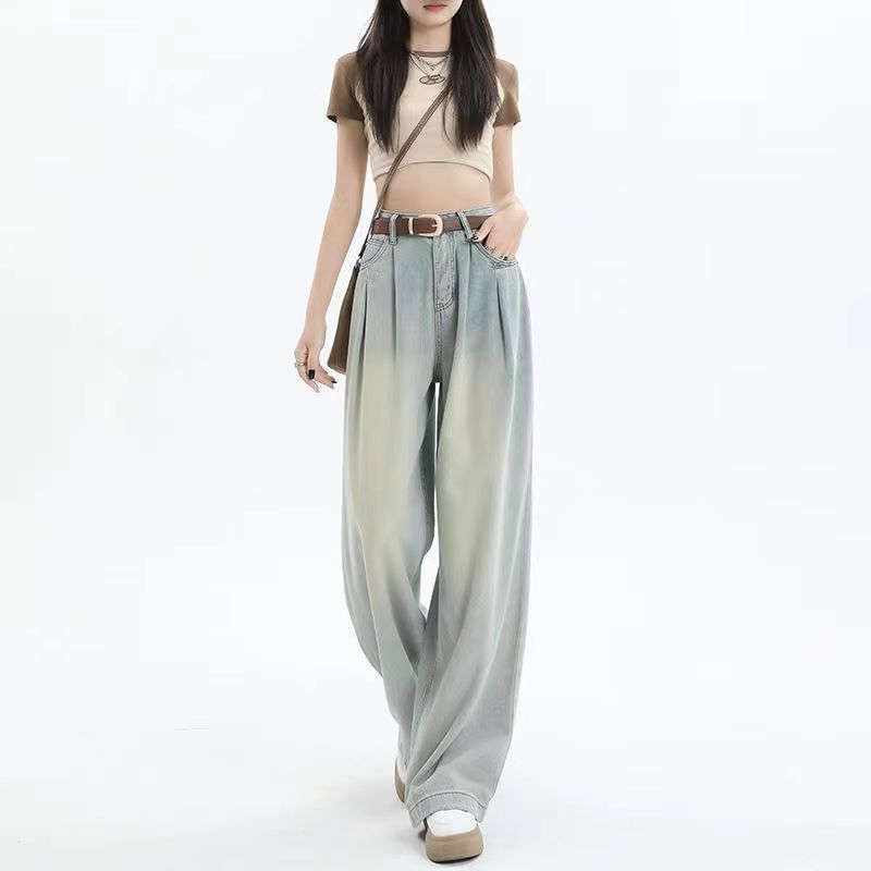 Everose - High Waist Washed Wide Leg Jeans