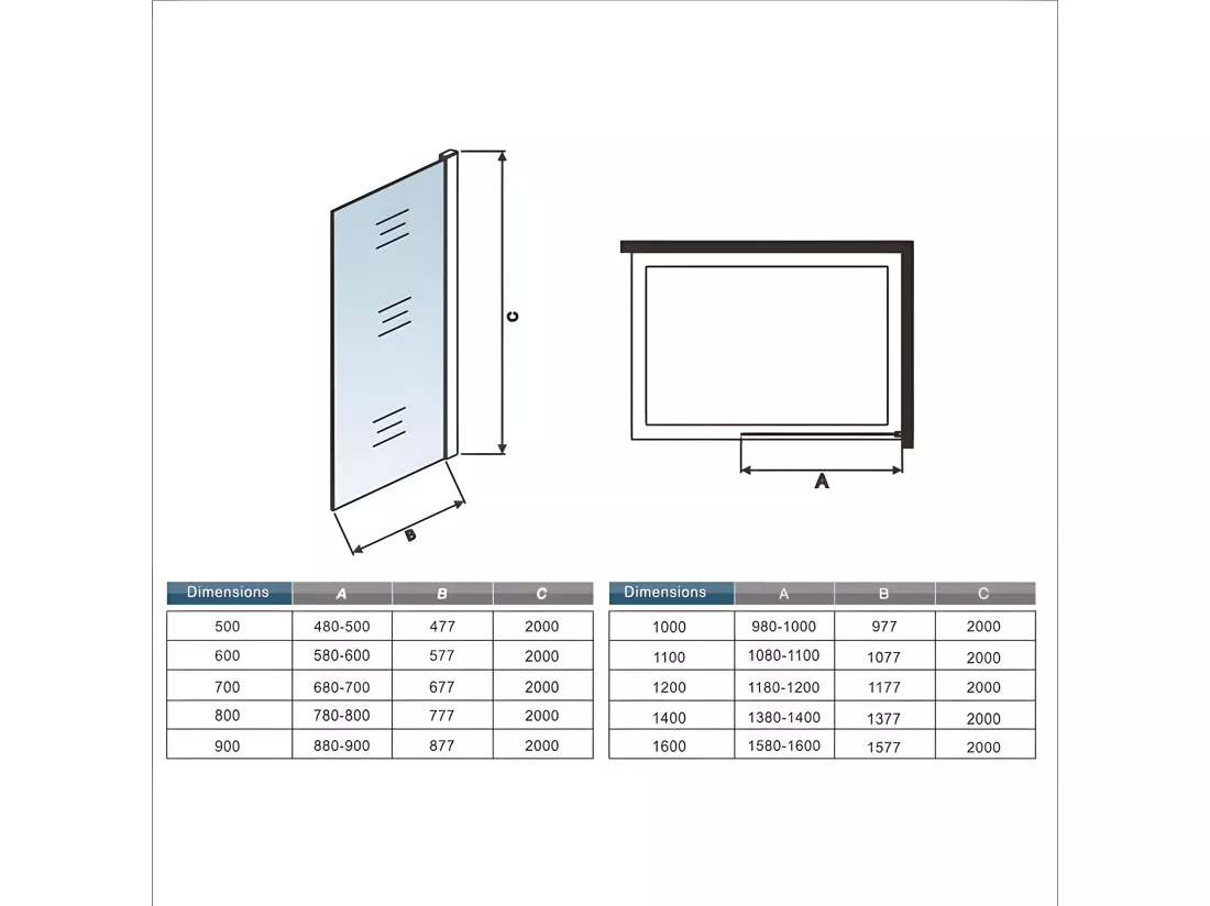 Paroi de douche à l'italienne 140x200cm avec barre de fixation 90cm en carré - Chromé - Verre 8mm trempé transparent