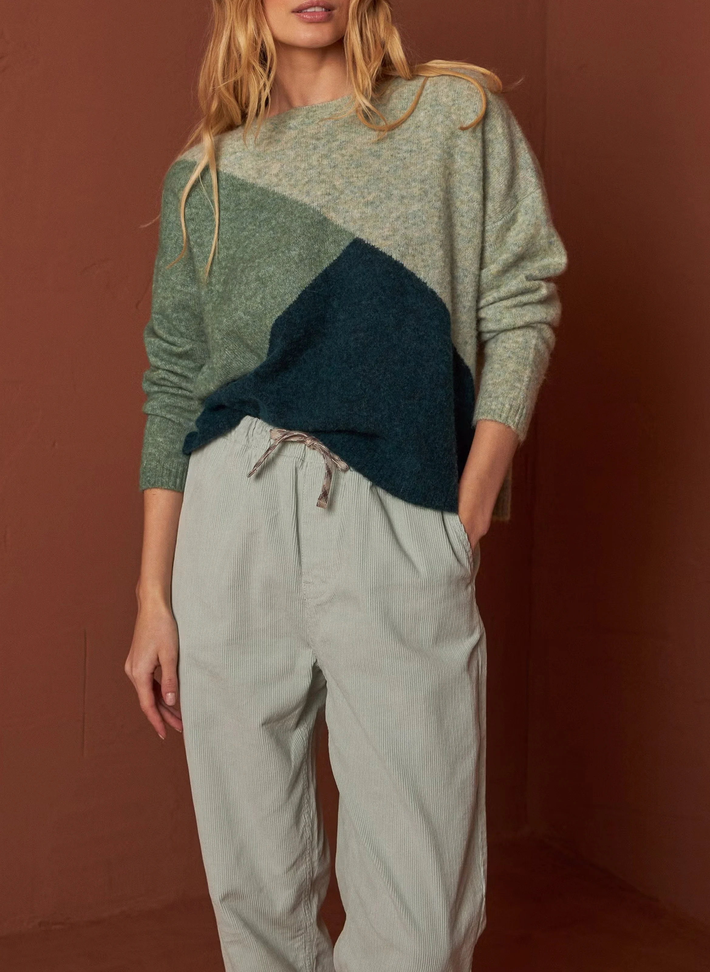 Pull col rond en laine mélangée | Vert