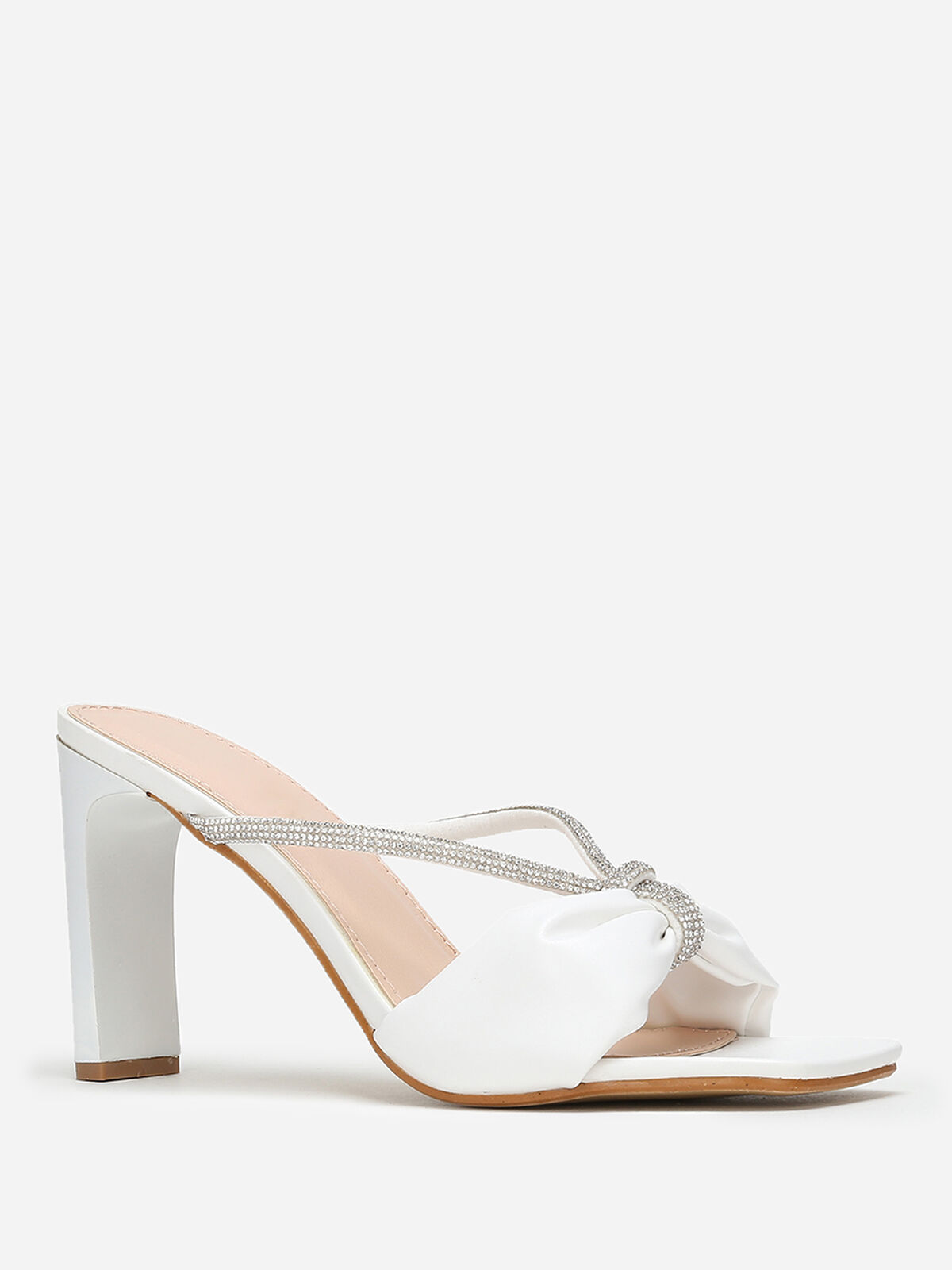 Mules carrées en simili à strass- Blanc