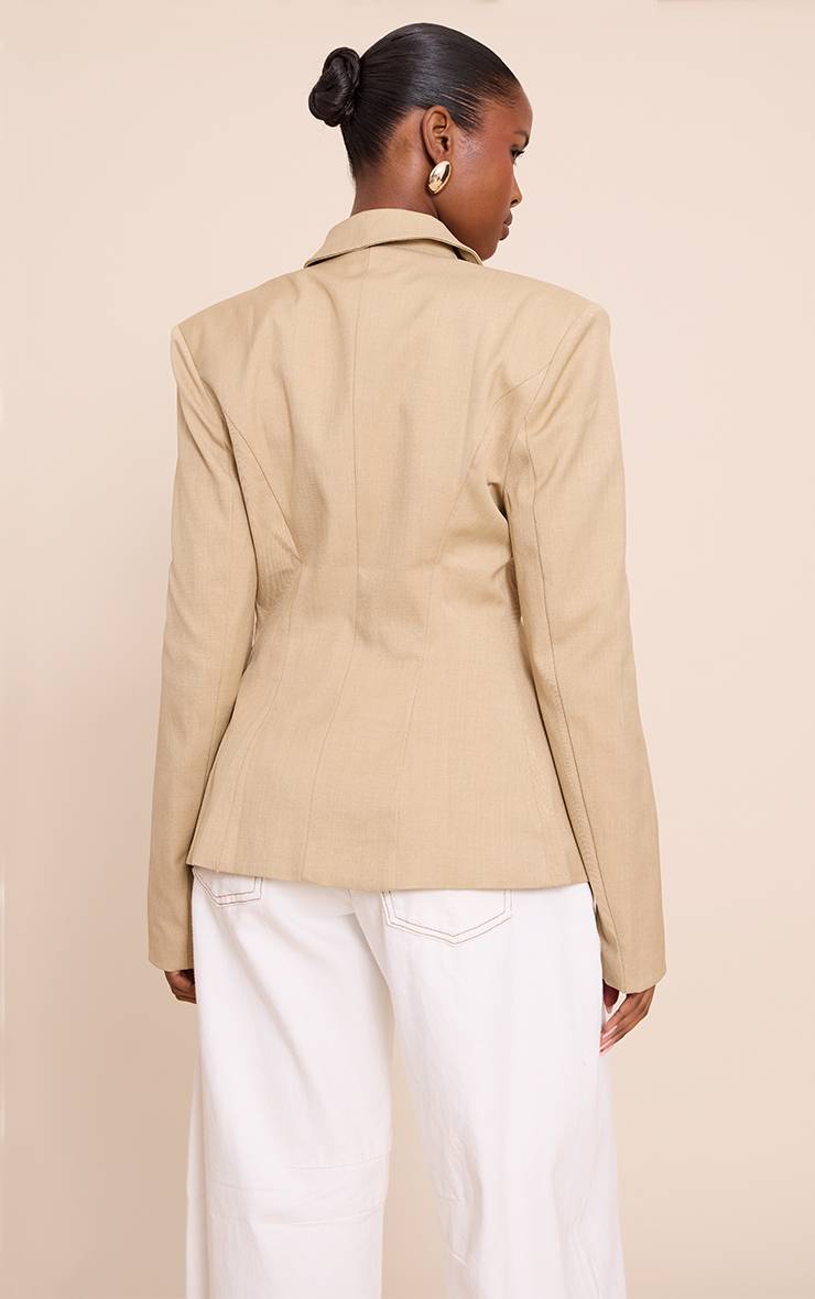 Almond Butter Blazer Ouvert Cintré À La Taille