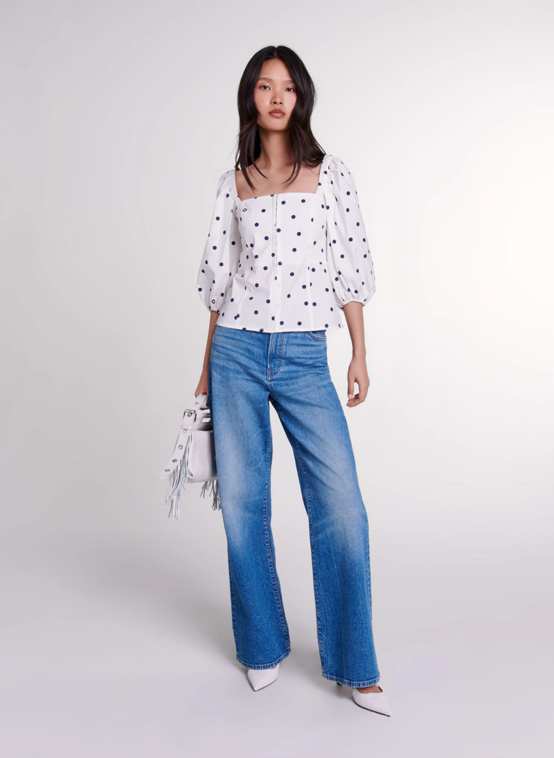 Top ajusté col carré en coton mélangé | Multicolore