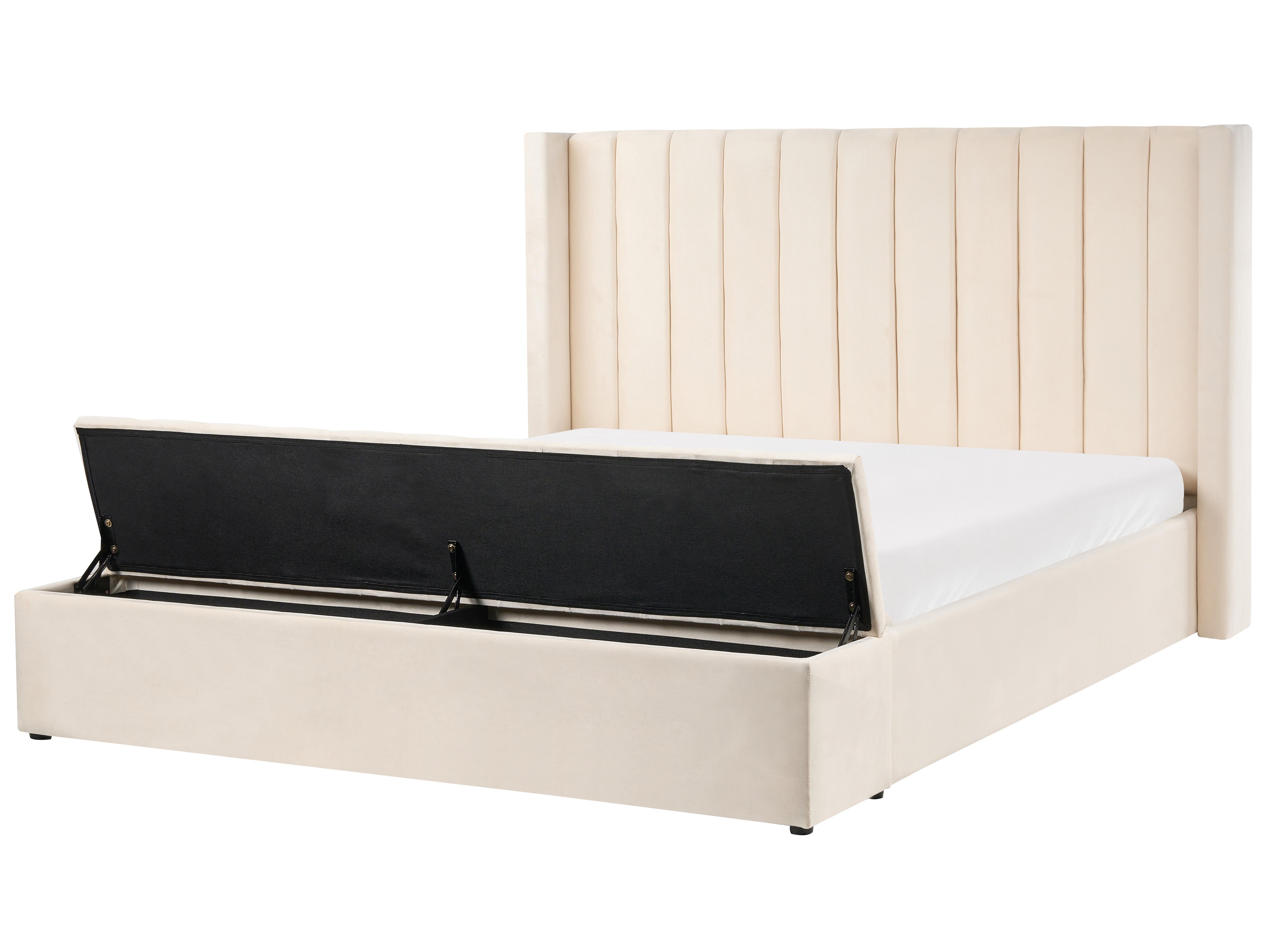 Waterbed met opbergbank Fluweel NOYERS 180 x 200 cm Gebroken wit