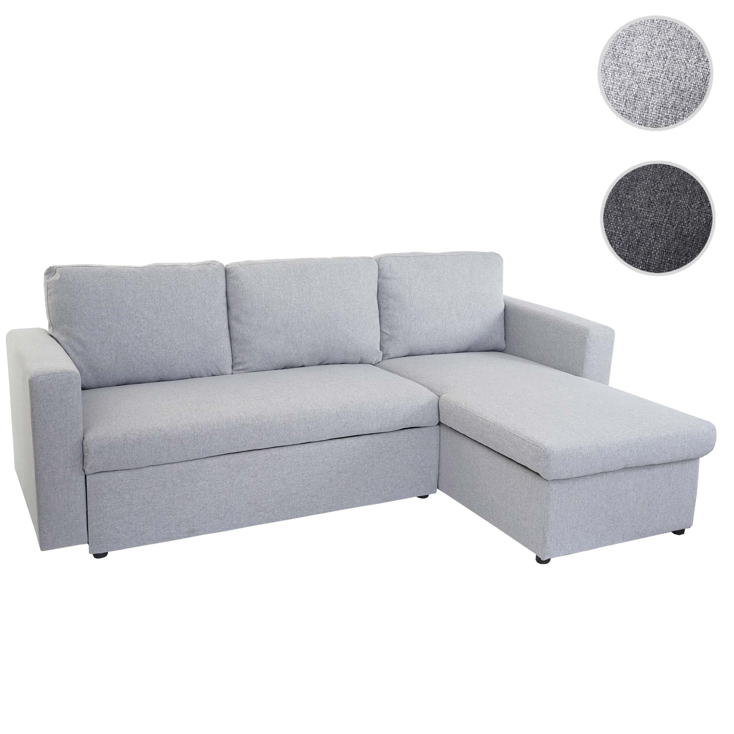 Schlafsofa MCW-D92, Couch Ecksofa Sofa, Schlaffunktion 220x152cm Stoff/Textil ~ hellgrau, ohne Deko-Kissen