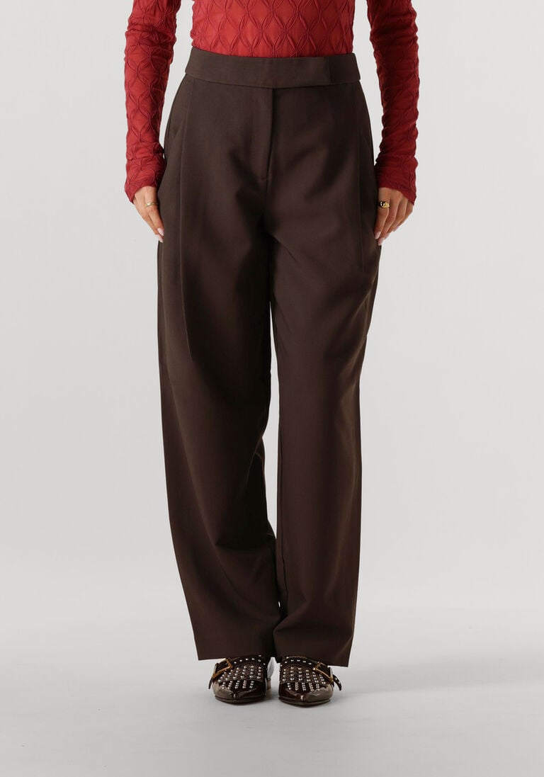 bruine co'couture wijde broek vola carrot pleat pant