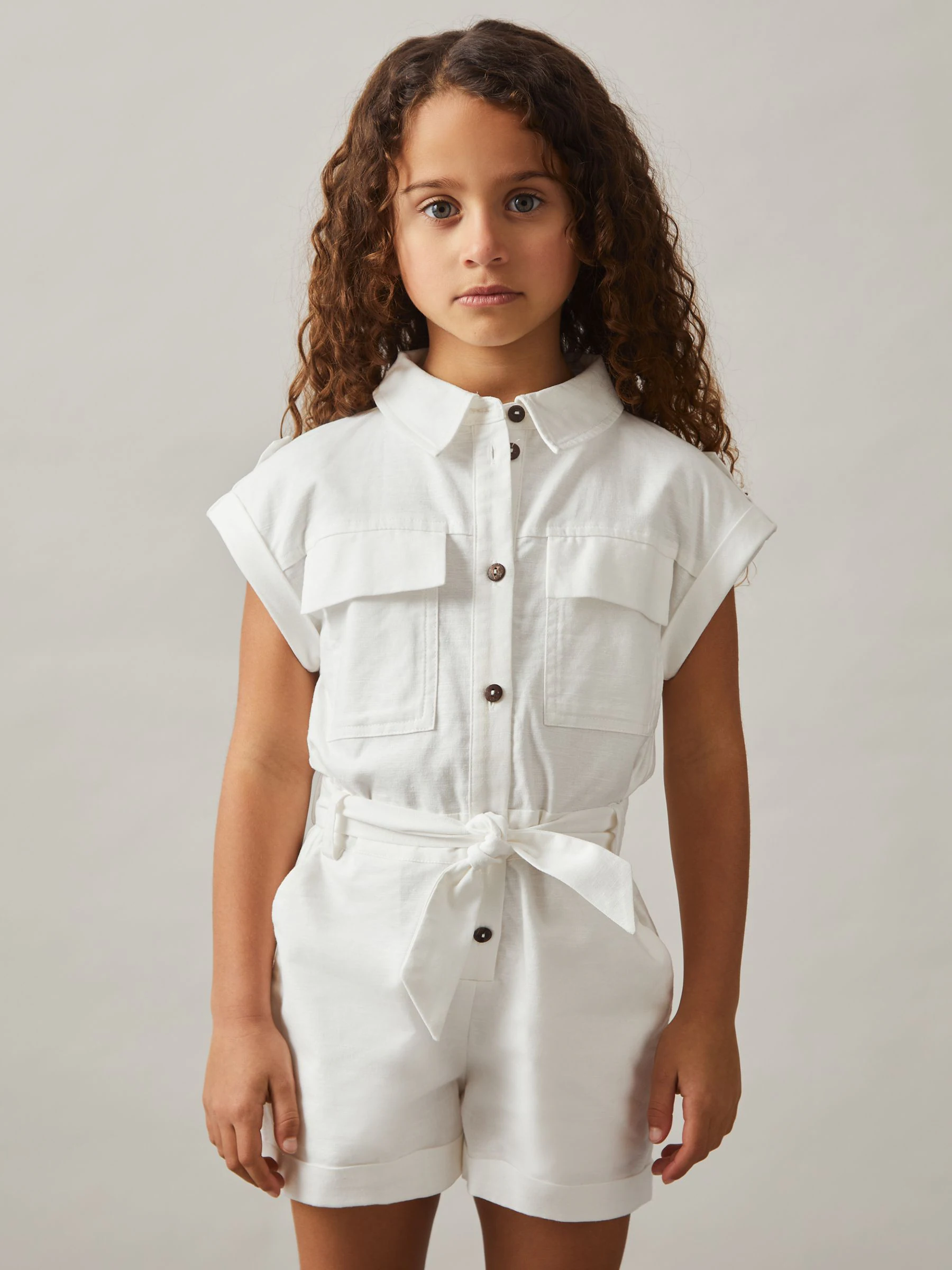 Reiss Zoe playsuit van katoen-linnen met riem