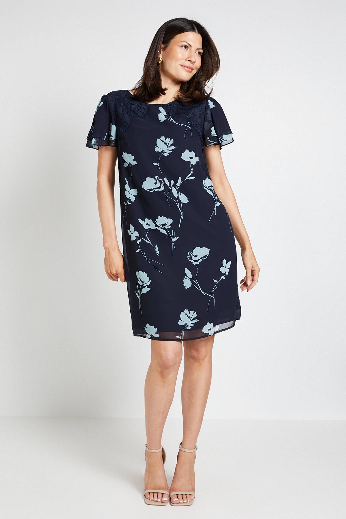 Wallis Robe Droite À Fleurs Avec Dentelle Et Manches À Volants