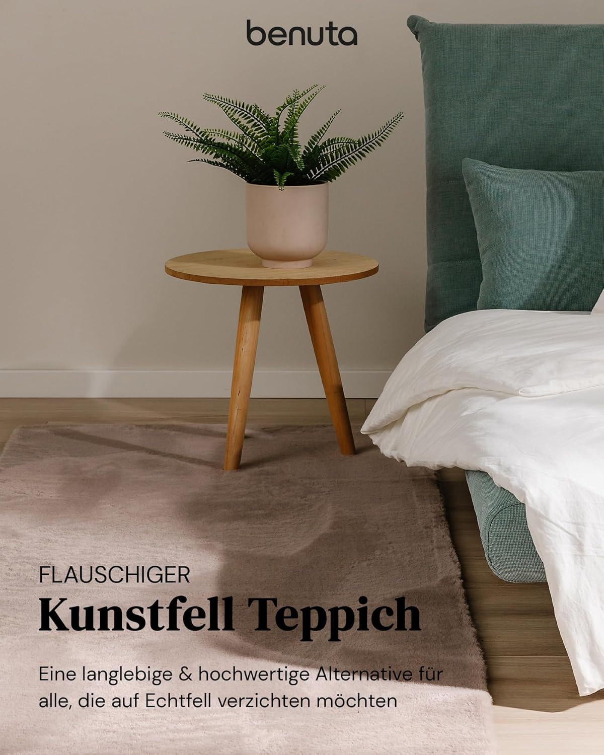 benuta Basic Kunstfaser Fellteppich Furry - Taupe 200x290 cm - Weicher Wohnzimmerteppich - Anti-Rutsch-Rückseite - Waschbar - Für Fußbodenheizung geeignet