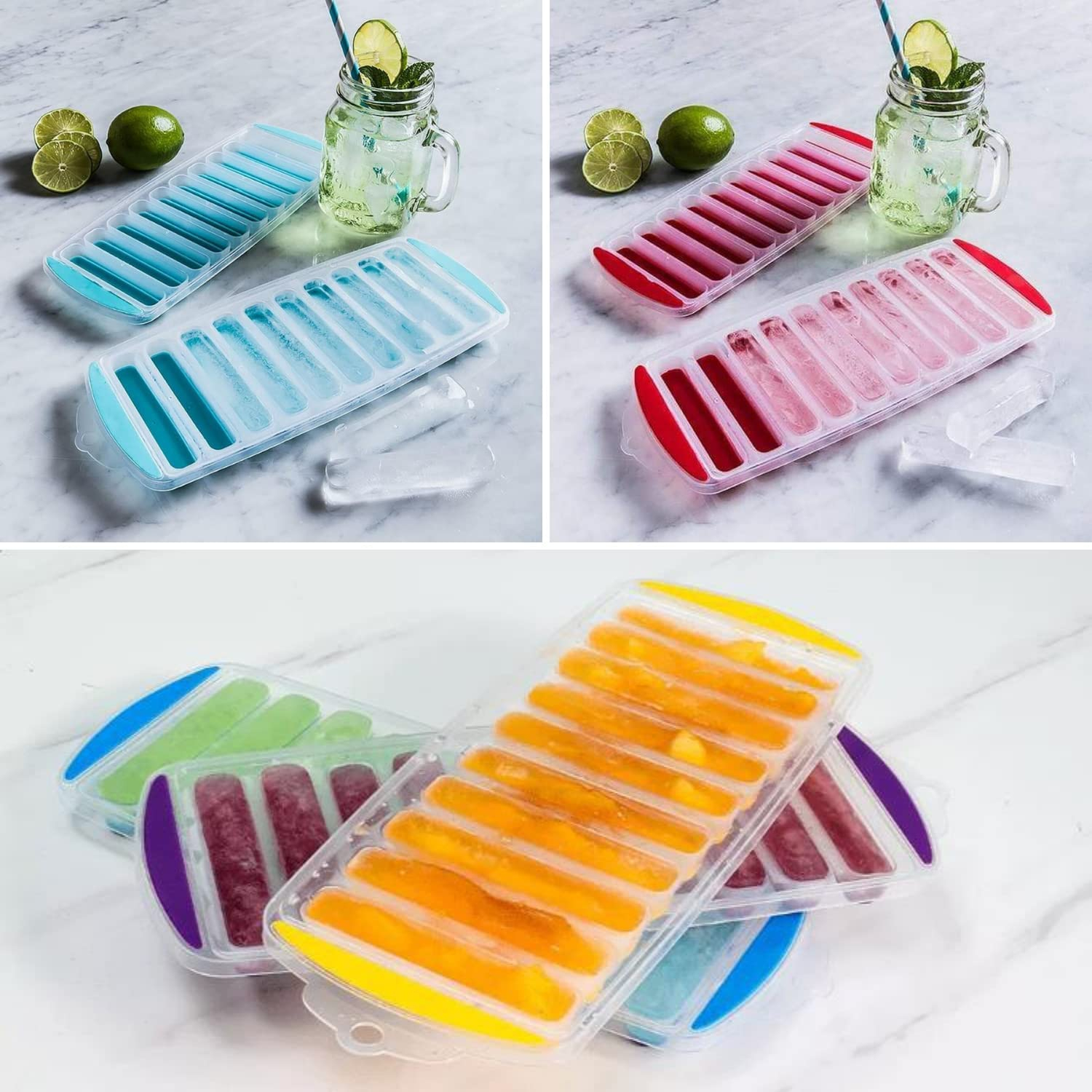 (10-fach) Silikon Eiswürfel Form DIY Flaschen Ice Cube Sticks Tray mit Deckel für Cocktails / Whisky / Softgetränke - Stäbe