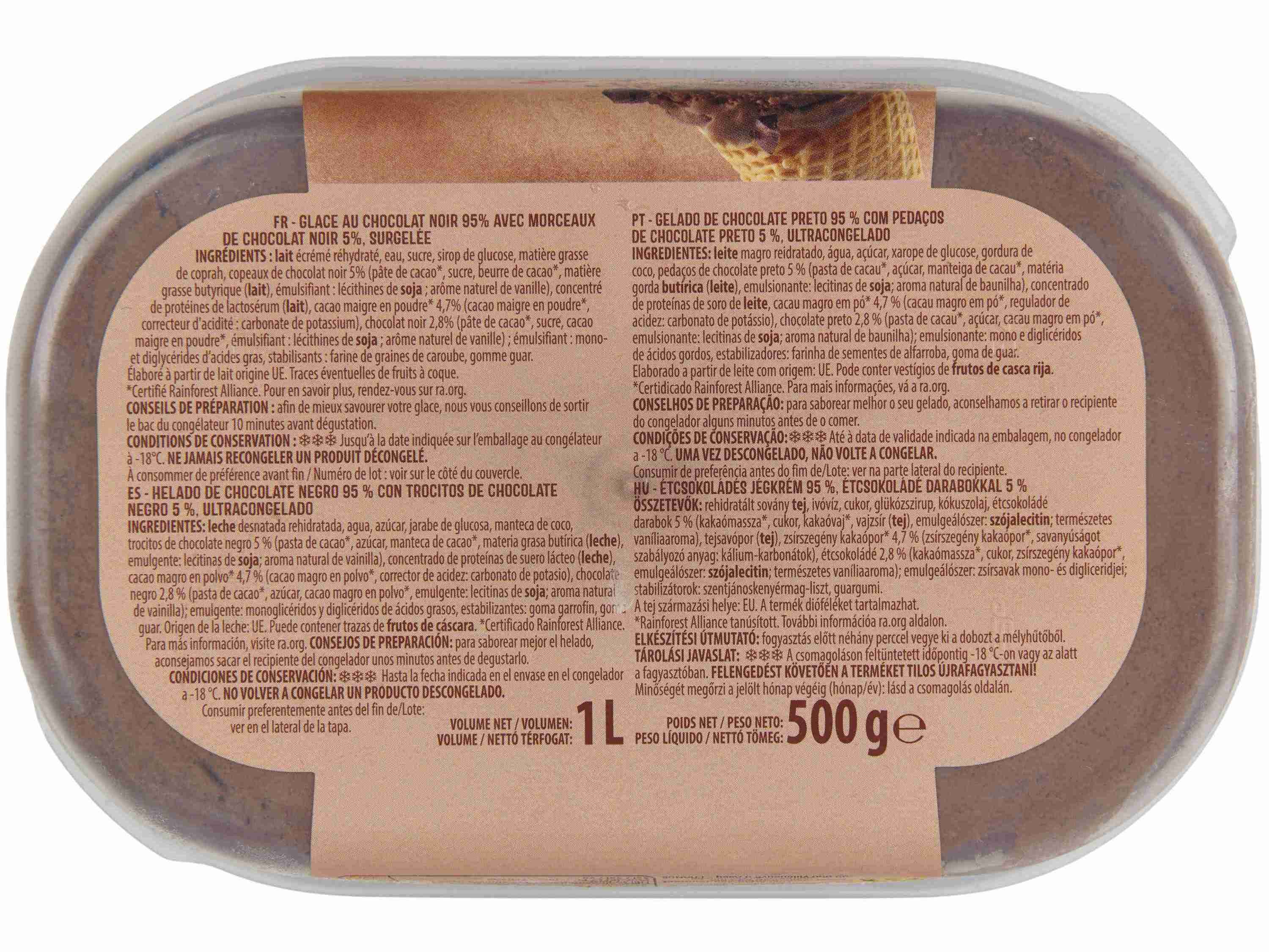 GELADO AUCHAN CHOCOLATE PRETO COM PEDAÇOS 1L