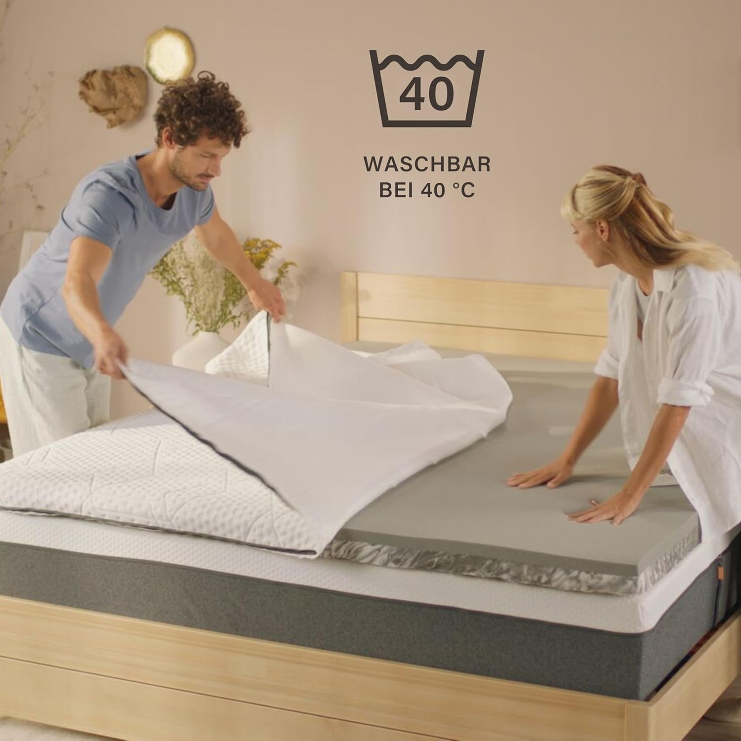 Emma Premium Plus Topper, 200x200 cm, Kühlender Matratzentopper, Bezug bei 40°C waschbar, Premium Plus - Kühlabdeckung, 9 cm Höhe, 91% Polyester/9% Elastan, Reißverschluss