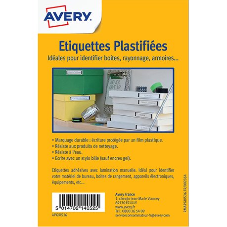 Etiquette plastifiée autocollante Avery 17 x 86 mm - paquet de 36