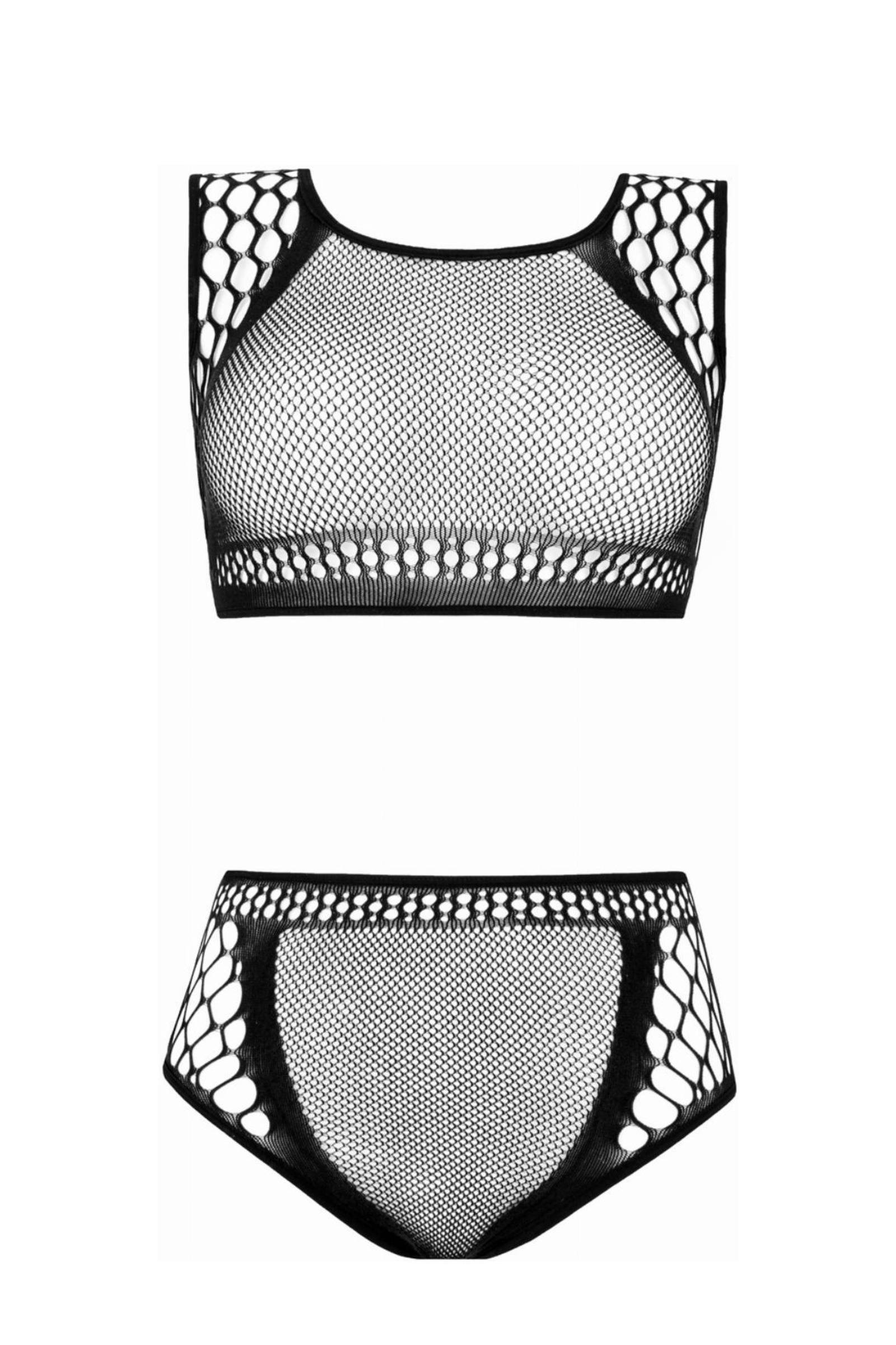 Christine le Duc fishnet crop top met slip Lora zwart