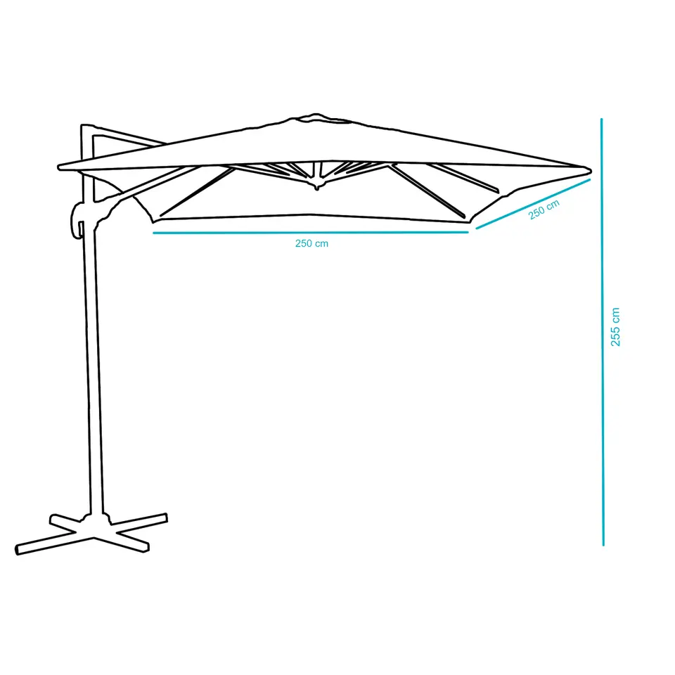 Kantelbare Zweefparasol 250x250 cm, Vierkant Zeil - Donker Grijs