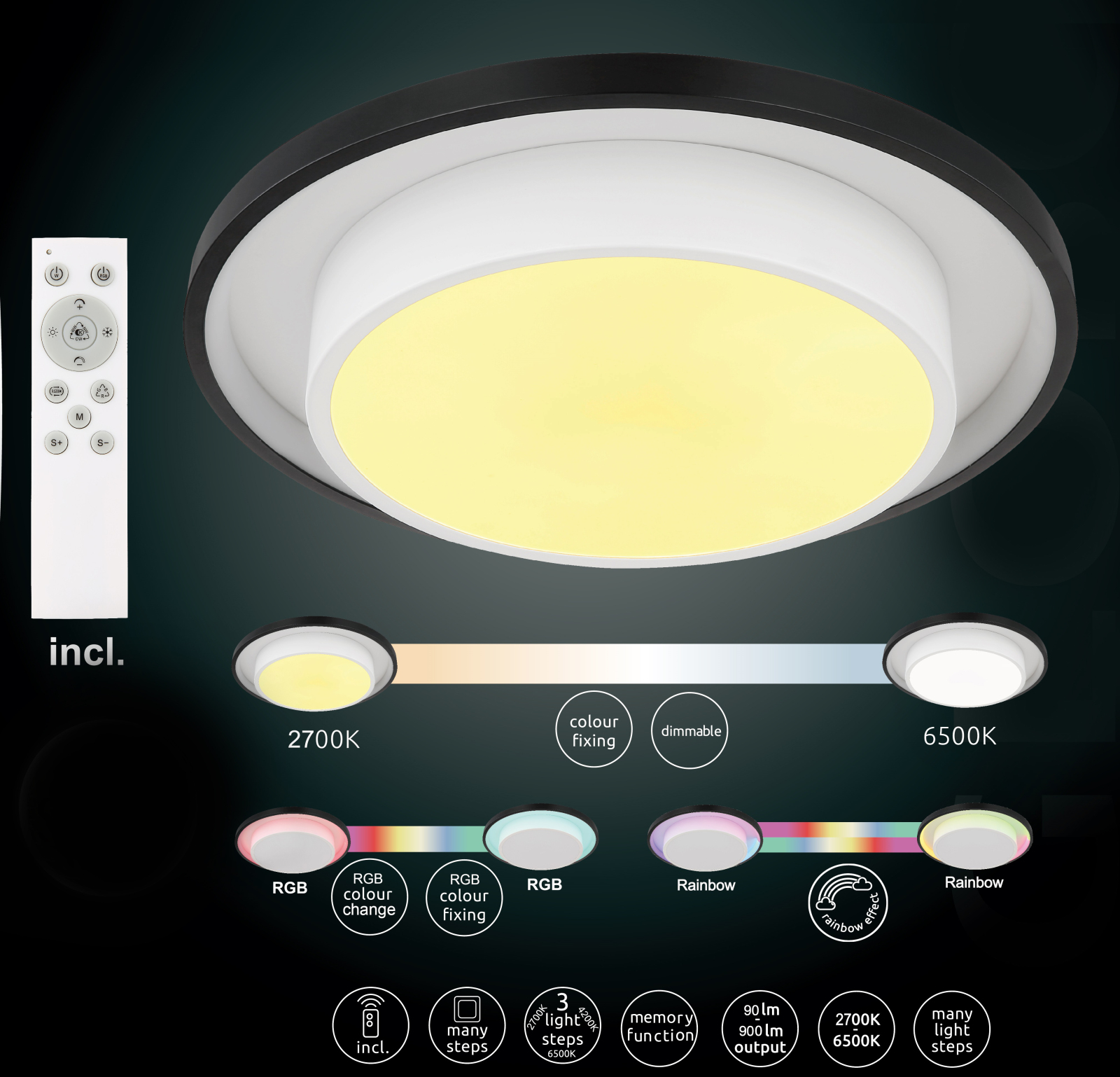 LED-Deckenleuchte MORGAN - schwarz-weiß - Ø 39,5 cm