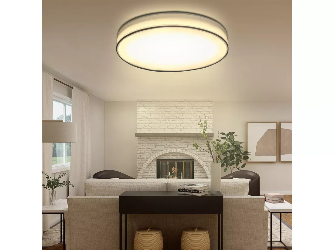 NETTLIFE Plafonnier LED 38CM Dimmable avec Télécommande Blanc Ronde Lampe de Plafond Tissu Moderne pour Salon Chambre Couloir Cuisine