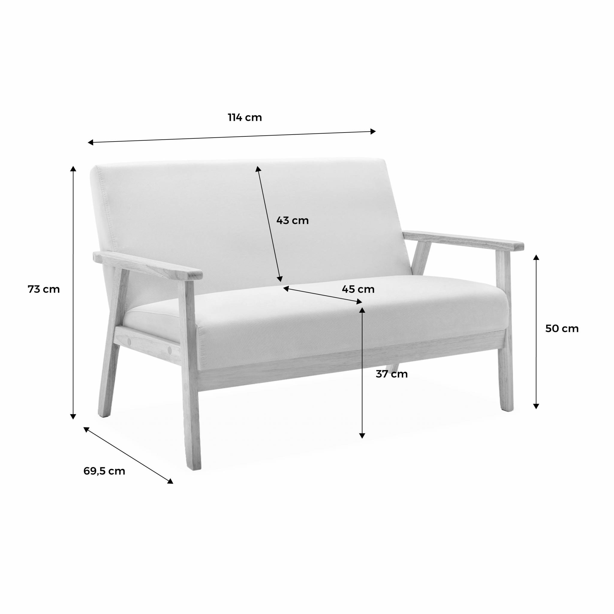 Banquette canapé en bois et tissu bouclette. Isak. L 114 x p 69.5 x h 73cm