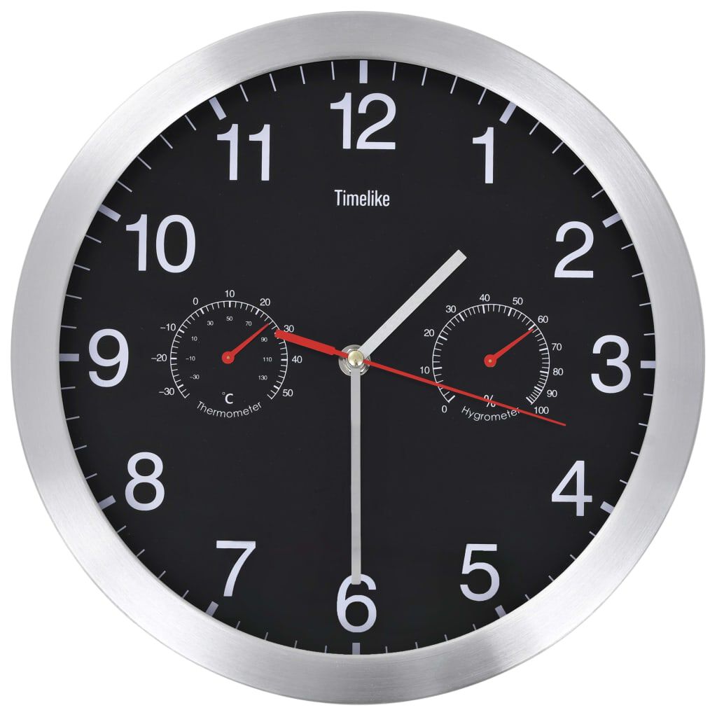 vidaXL Wandklok met hygrometer en thermometer, 30 cm, zwart