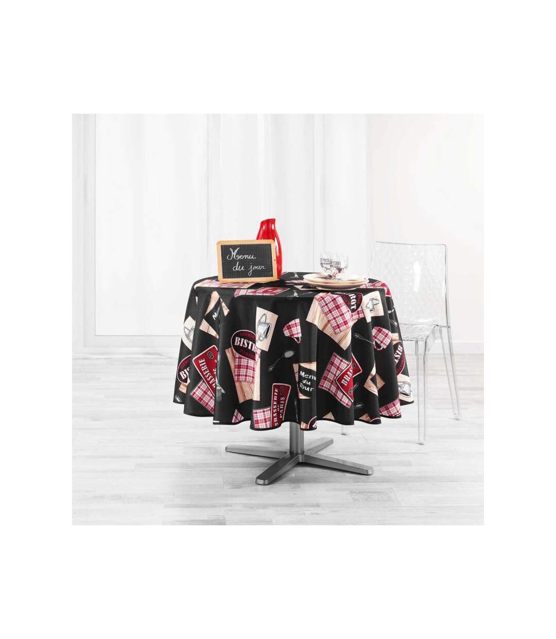 Nappe Ronde Imprimée Au Bistrot 180cm Noir