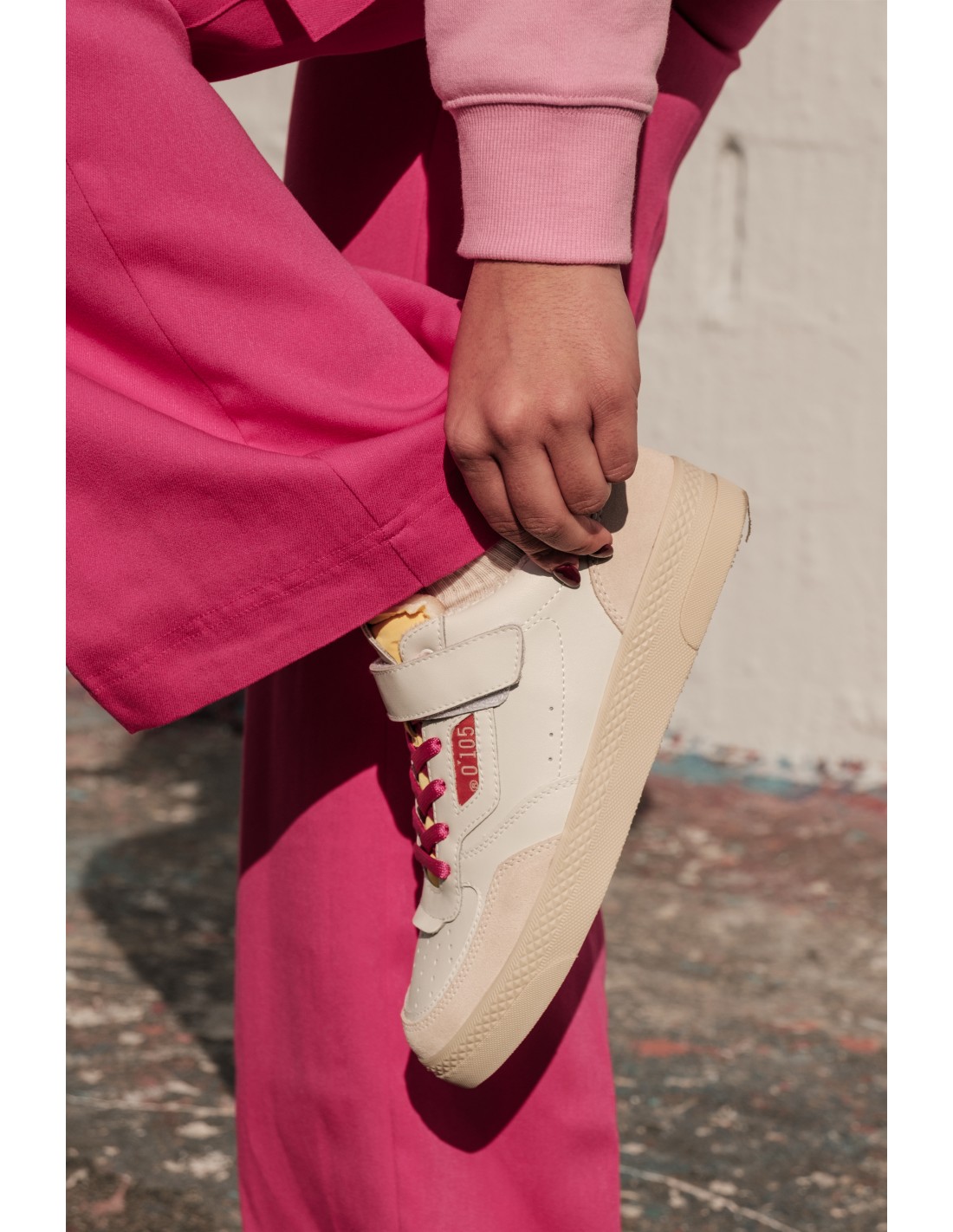 0-105 Baskets de ville femme hazel funky cuir blanc/rose/orange