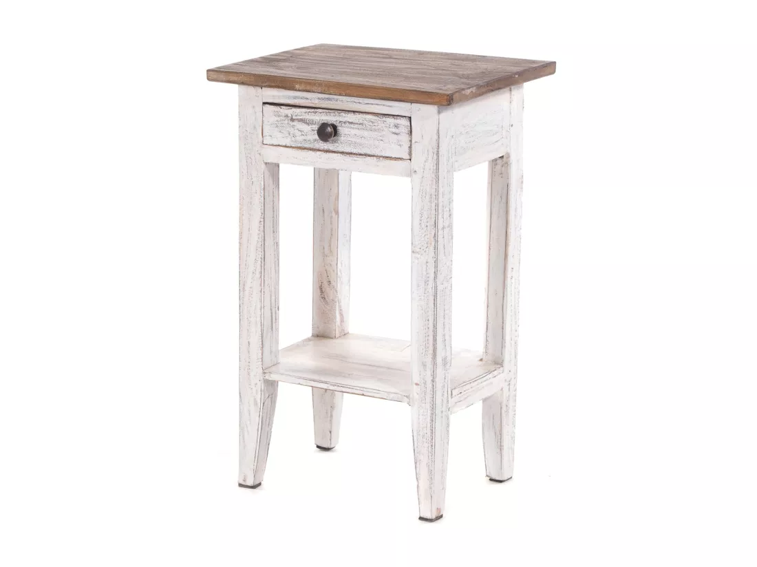 TABLE DE TÉLÉPHONE PLANTE Bois massif en acajou, avec tiroir 05 weiß-natur