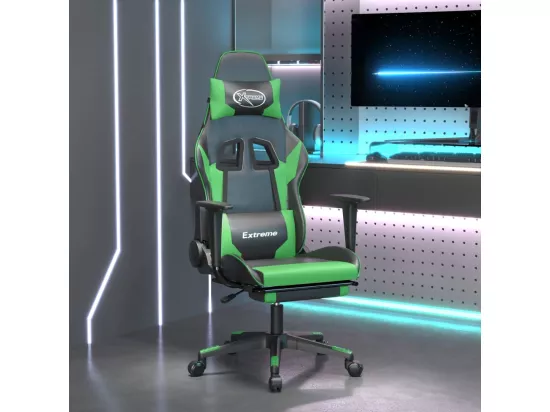 Chaise de jeu avec repose-pied Noir et vert Similicuir