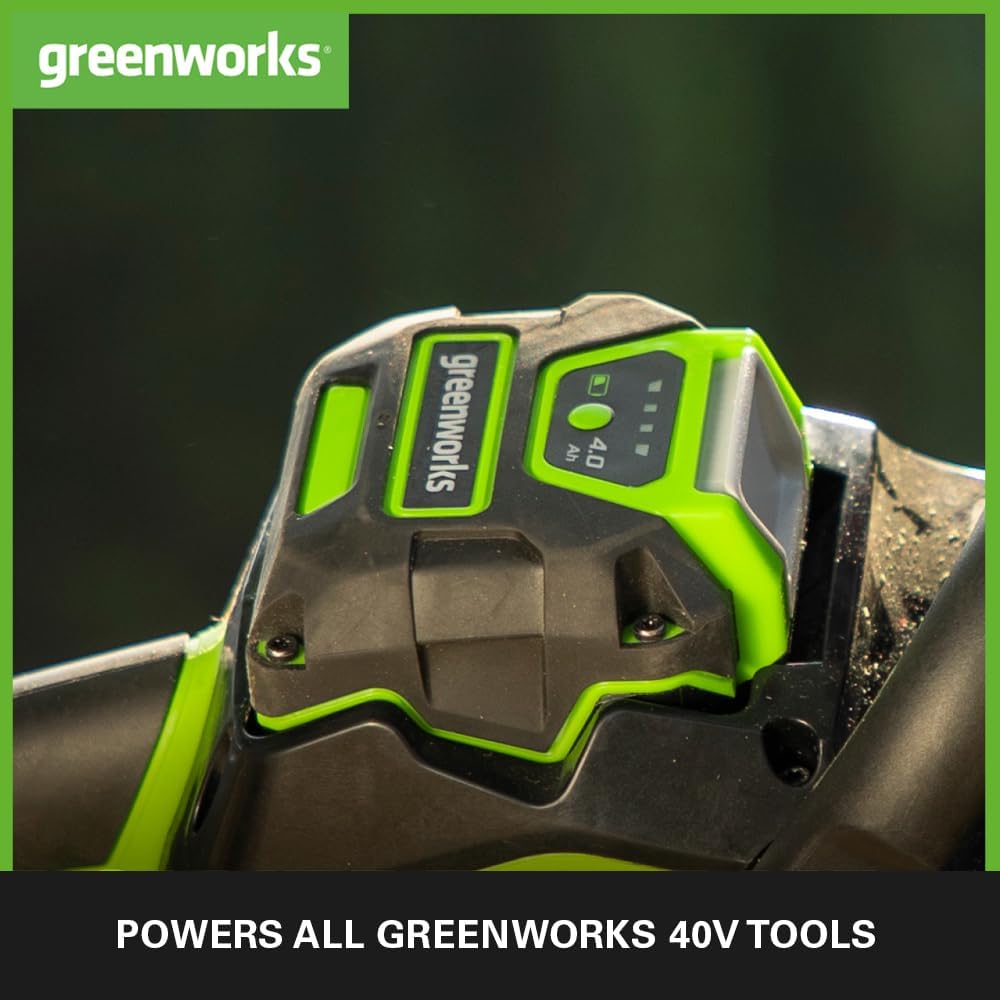 Greenworks 40V Akku - Greenworks 4Ah leistungsstarker Lithium-Ionen Akku für alle Greenworks 40V Garten- und Elektrowerkzeuge, Schnellladung, 3-stufige LED Batterieanzeige, 2 Jahre Garantie - G40B4