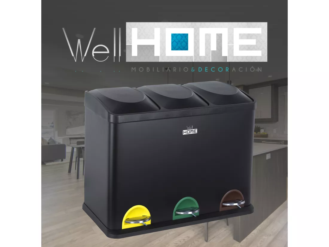 Cube de recyclage écologique 45 litres de 3 compartiments, cubes de recyclage / recyclage des ordures, grande capacité, papier, verre et plastique, ID 60,5 (largeur) x