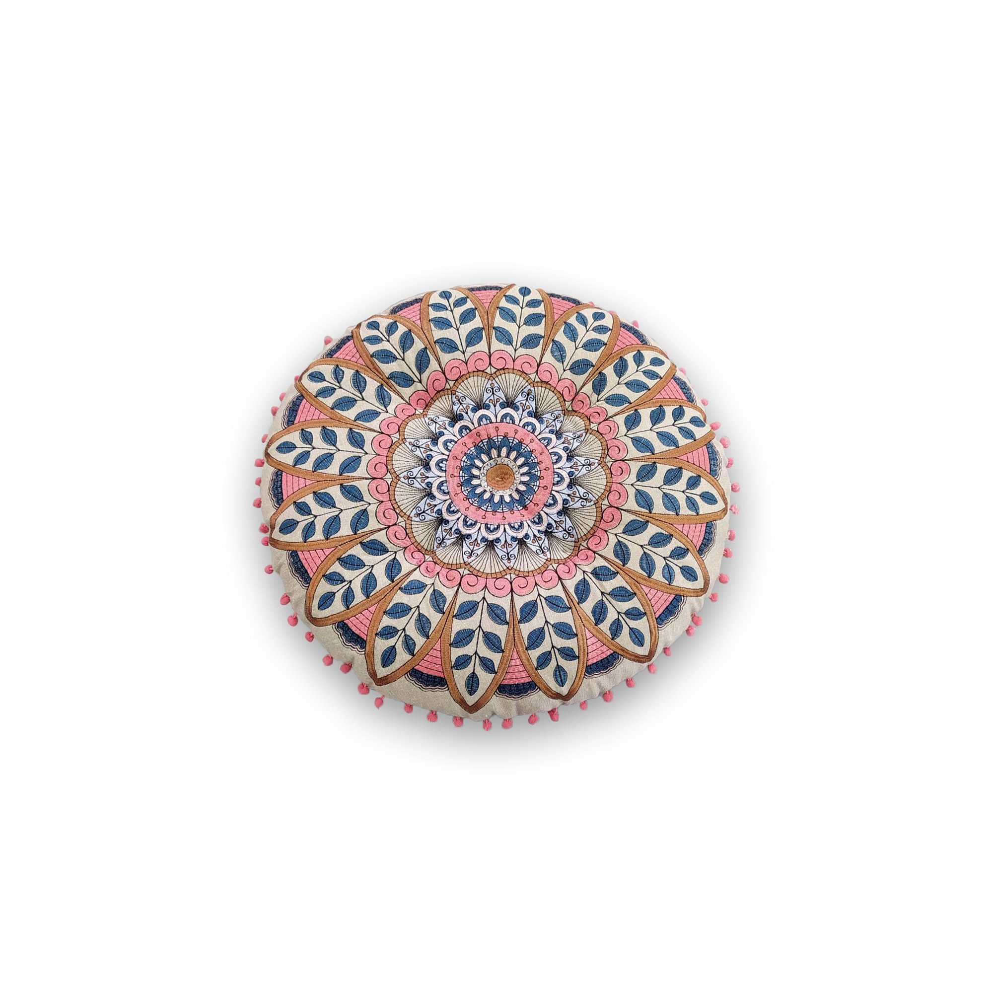 Rundkissen 'Ailes', beige, multicolor, Ø 55 cm, H 8 cm von fischer's lagerhaus