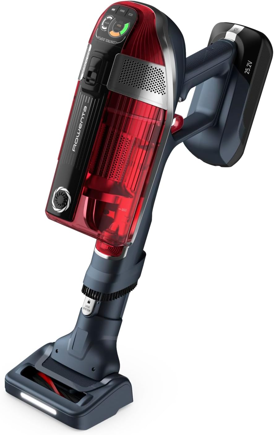 Rowenta X-Force Flex 11.60 Kabelloser Stabstaubsauger, Tierpflege, 130-Watt-Saugleistung, 25,2 V Wechselakku, bis zu 45 Min. Autonomie, Kontrollanzeige,Technologie, LED-Leuchte, Rot-Grau, RH9878WO