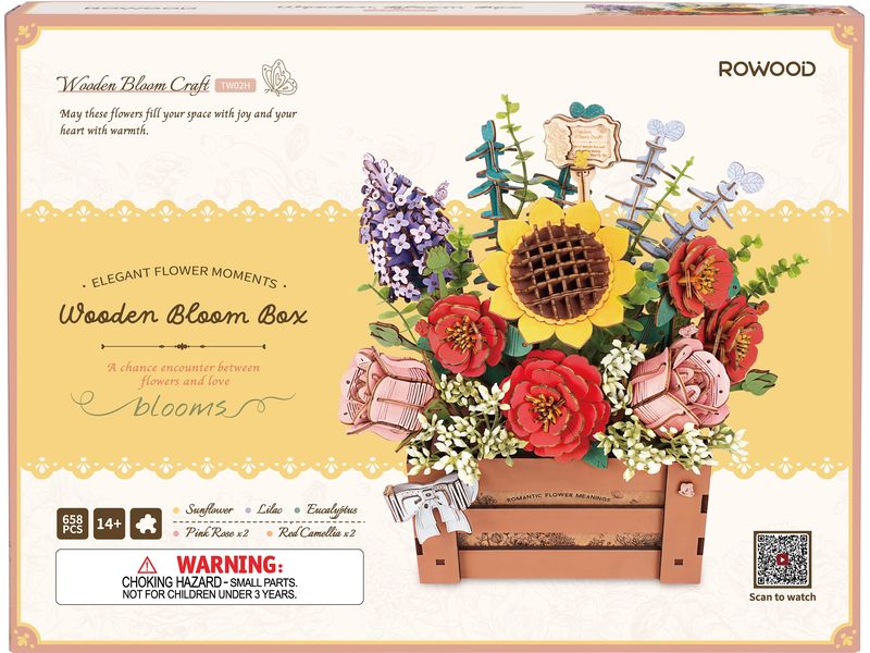 RoboTime Bausatz Blumenkiste Holz 3D-Puzzle aus lasergeschnittenen Holzteilen
