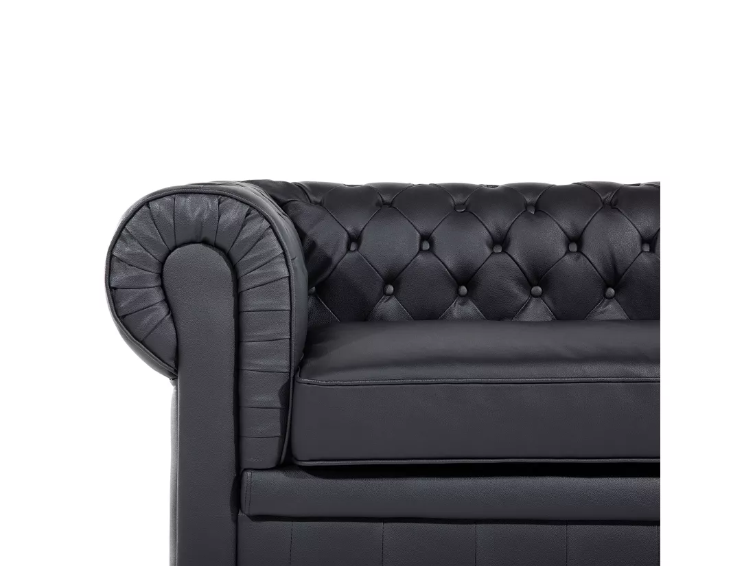 Canapé 3 places en cuir noir CHESTERFIELD