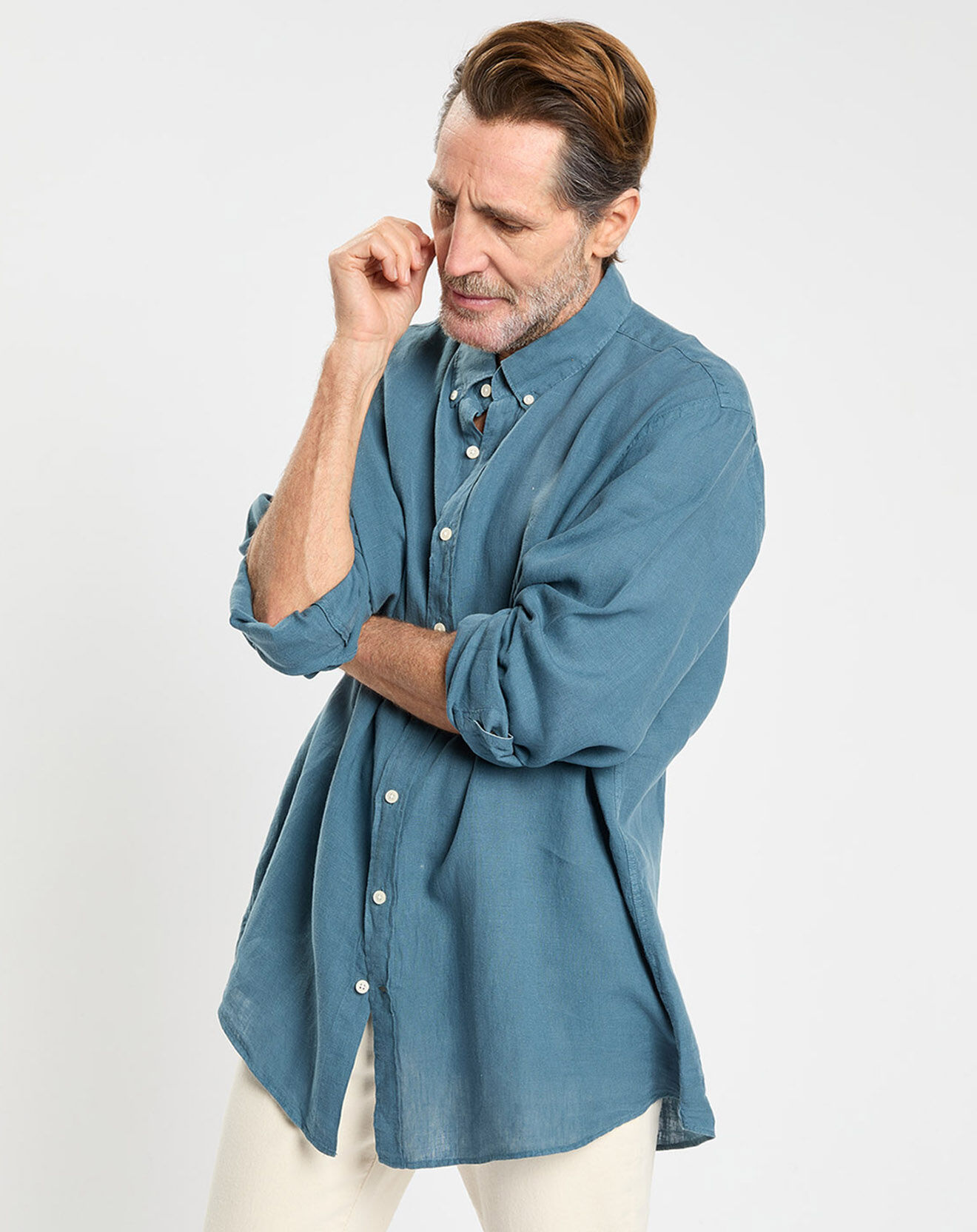 Hackett London Chemise 100% Lin Slim Fit bleue