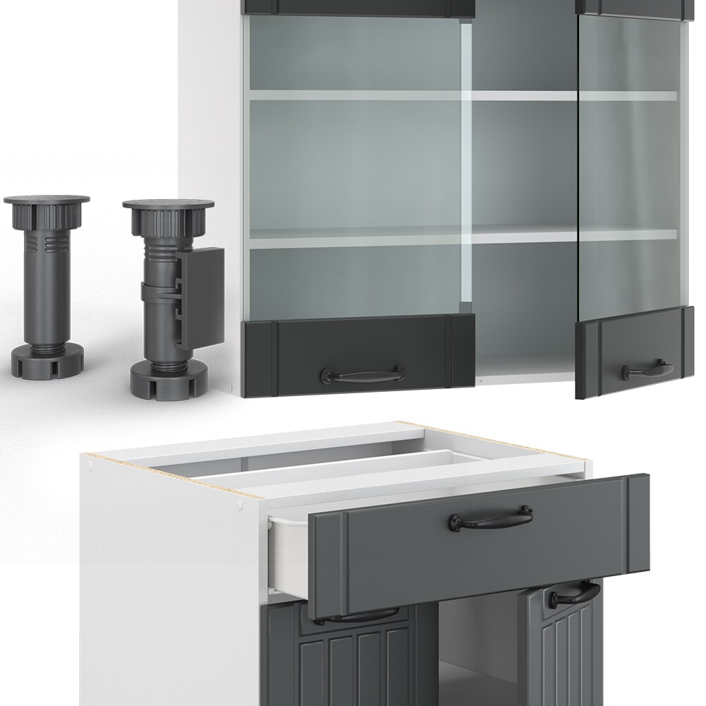 Vicco Küchenzeile Single Einbauküche Landhaus 140 cm Küchen Fame-Line Anthrazit