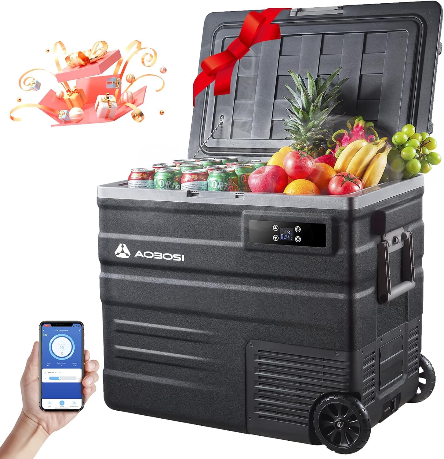AAOBOSI 45L Glacière à Compresseur, Glaciere Électrique -20℃ à 20℃, Frigo Camion APP&Bouton Contrôle, 12/24V DC et 100-240V AC Glaciere Camping Pour Voiture, Camion, Bateau et Prise De Courant